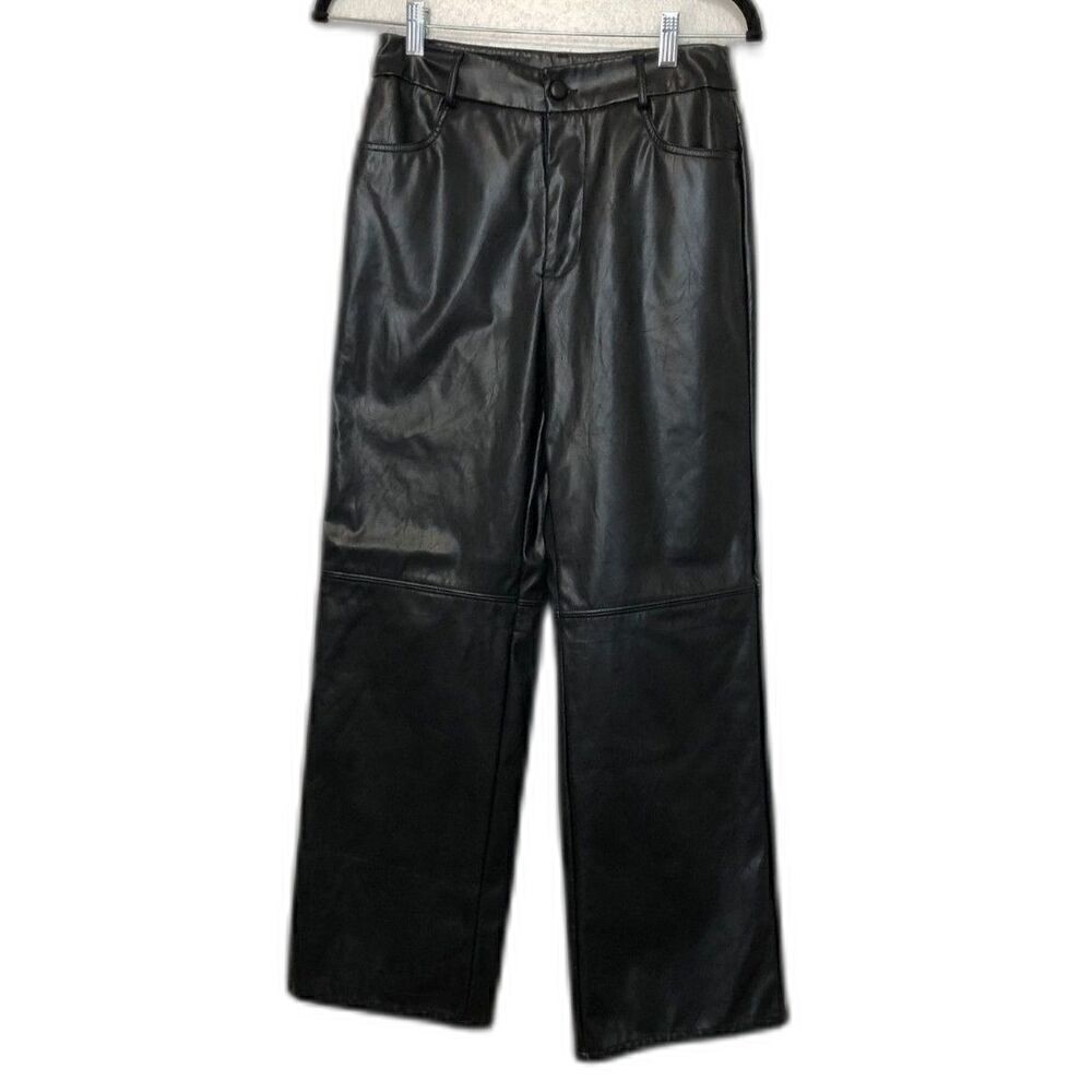 SHEIN Women's Faux Leather Pants High Rise Wide Size MP Black